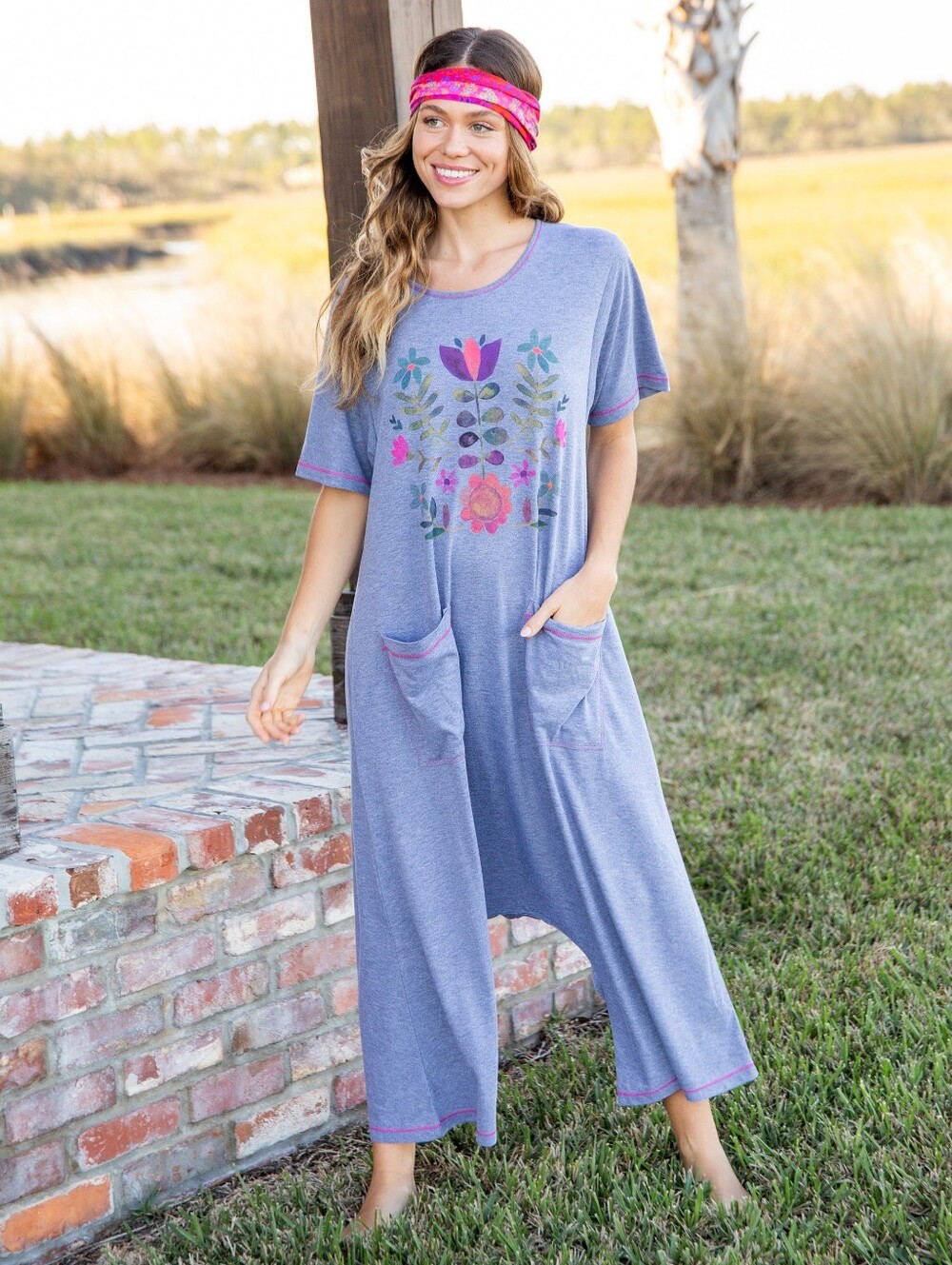 NATURAL LIFE Nomad Knit Printed Jumpsuit - Folk Flower Size S/M